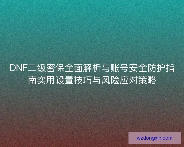 DNF二级密保全面解析与账号安全防护指南实用设置技巧与风险应对策略