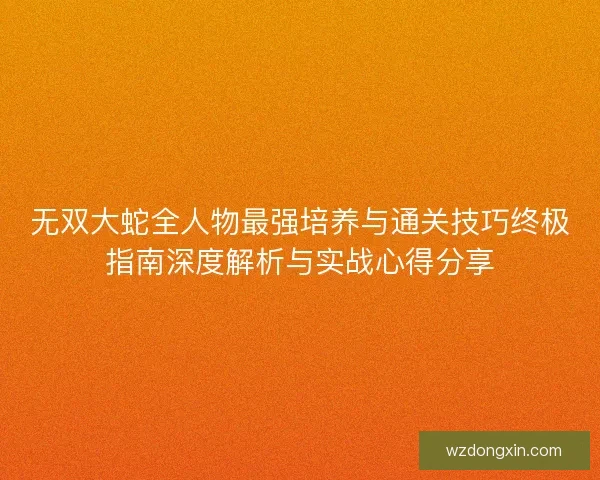 无双大蛇全人物最强培养与通关技巧终极指南深度解析与实战心得分享