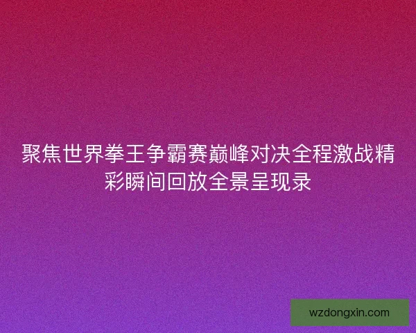 聚焦世界拳王争霸赛巅峰对决全程激战精彩瞬间回放全景呈现录